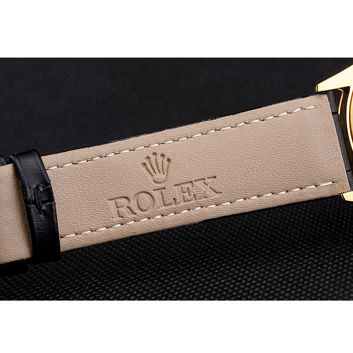 Aaa replica Swiss Strap Black Leather Dial Case Datejust Black Gold Rolex 0707